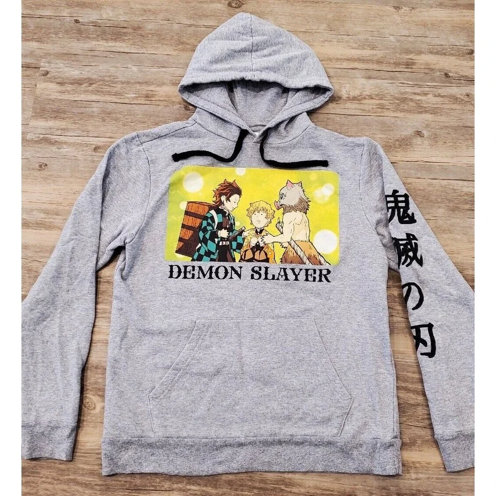 Demon Slayer Drawstring Hoodie Gray Trio Line Sz Small Japamese Anime Manga